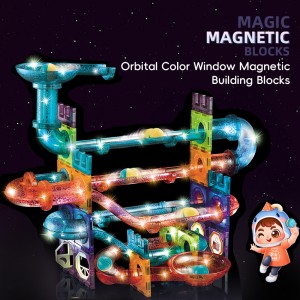 Glow In Dark Magnetic Construction Toys Race Tracks Light Up Plastic Magnet Connection Tiles Kids Building Block Marble Run Ball