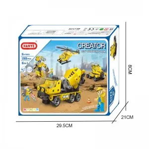 193PCS 6-in-1 DIY Assembly Urban Construction Vehicle Toys Electric Children STEM City Engineering Truck Build Block for Kids
