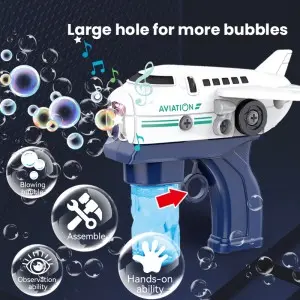 2-in-1 Plastic DIY Screws Assembling Truck Airplane Toys Bubble Gun Blaster for Kids STEM Education & Summer Outdoor Play