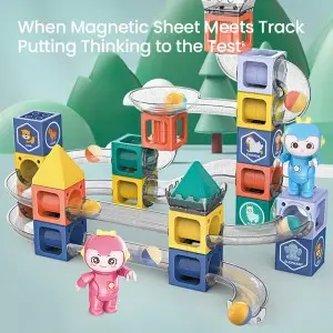 Kids montessori Magnetic Tiles Building Blocks DIY Assembling Rolling Ball Racing Track Toys Equipped with Dolls