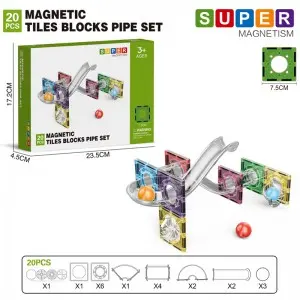 Assembling Marble Race Run Maze Ball Track Toy Kids STEM Learning 3D Clear Magnetic Tiles