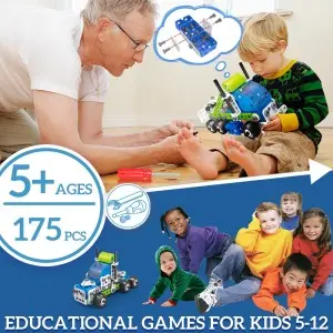Kids STEM 175pcs 18 Models In 1 DIY Construction Pull Back Engineering Truck Creative Screw and Nut Assembly Vehicle Play Kit Children Educational Building Block Toys for Boys Gift