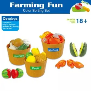 Toddler Learning Color Sorting Set Farming Fun Market Grocery Kitchen Play Food& Seafood Kids Cutting Fruits and Vegetables Toys