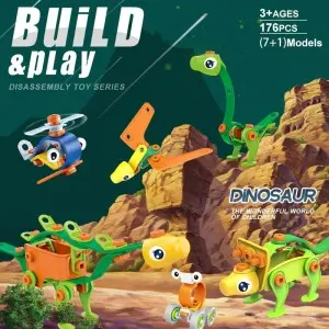 176PCS STEAM Puzzle Blocks Kit Multi Model DIY Dinosaur Assembly Toys Realistic Forest Scene STEM Toys and Building Sets For Boys
