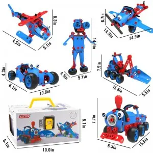 142PCS 6-in-1 DIY Building Kit Educational Construction Play Set Creative Robot Vehicle Screw and Nut Assembly Kids STEM Toy