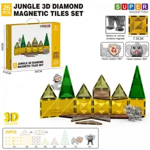 Wholesale Kids 3D Diamond Forest Animals Magnetic Building Tile Toy Set Parent-child interactive