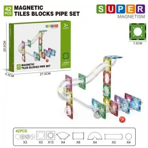 Assembling Marble Race Run Maze Ball Track Toy Kids STEM Learning 3D Clear Magnetic Tiles