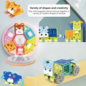 Toddler STEM Educational Magnet Building Block Set Kids Creative Magnetic Animals Tiles Toys For Christmas Gift