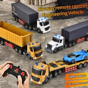 Kids 1:20 Scale Simulation Transport Vehicle Container Truck Dump Truck Remote Control Engineering Truck Toys with Light & Music