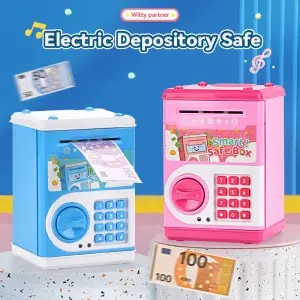 Toddler Hot Gift Blue/ Pink ATM Bank Machine Cash Money & Coins Saving Box Toy Electronic Acousto-Optic Piggy Bank for Kids