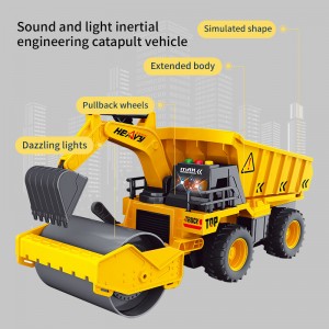 Boys Urban Construction Road Roller Excavator Combination Vehicle Acousto-Optic Friction Powered Engineering Truck Toy for Kids