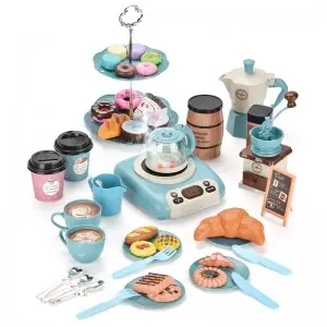 Pretend Play Assembly Desserts Rack Battery Operated Spray Induction Cooker Coffee Toy with Light and Music