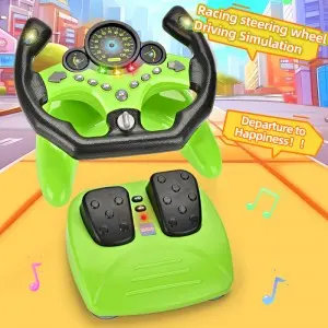 Kids Racing Simulator Toy – 360° Steering Wheel & Pedals with Suction Base, Montessori Sensory Driving Game Ages 3-8