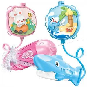 Kids Cartoon Shark Water Blaster Outdoor Party Activities Interactive Water Fight Game Plastic Spray Water Toy Gun with Backpack