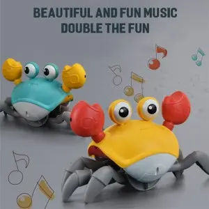 Infant Tummy Time Electric Music Walking Crab Pet Dog Cat Chase Auto Sensing Escape Crab Toddler Learning Crawling Crab Baby Toy