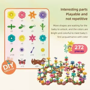 Kids STEM DIY Floral Building Blocks Toys Bouquet Floral Arrangement Play Set Toddlers Educational Flower Garden Building Toy