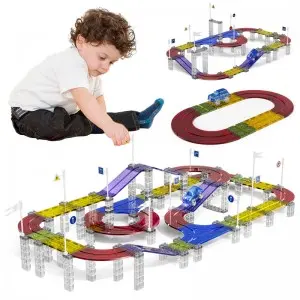 Kids Flexible DIY Magnetic Building Slot Toy Race Track Sets with Electric Light Up Cars
