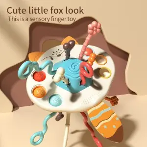 Toddler Montessori Sensory Rope Pulling Game Infant Finger Movement Skills Development Interactive Fox Pull String Toy for Baby