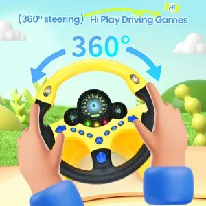 Montessori Sensory Driving Toy – 360° Steering Wheel & Pedals with Suction Cup, Vibrant Yellow/Pink for Ages 3-6
