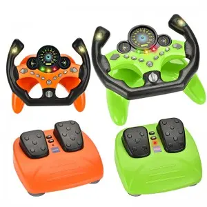 Kids Racing Simulator Toy – 360° Steering Wheel & Pedals with Suction Base, Montessori Sensory Driving Game Ages 3-8