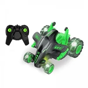 27MHz Remote Control Toys Devil Shark Car Kids Cool up-Right Spinning 360 Degree Rotation RC Stunt Car with Colorful Light