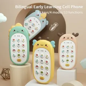 Children Simulated Musical Cellphone Baby Educational Chinese English Bilingual Mobile Phone Kids Plastic Cartoon Cell Phone Toy