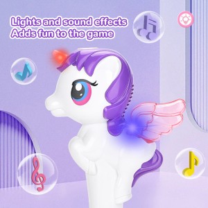 Electric Cartoon Magical Unicorn Bubble Wand Toys with Wings Light Music for Kids Gift