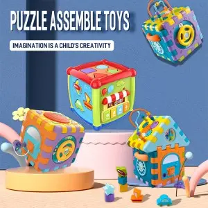 Toddler Educational DIY 3D Puzzle House Assemble Blocks Learning Hexahedron Montessori Musical Activity Cube Toy for Babies