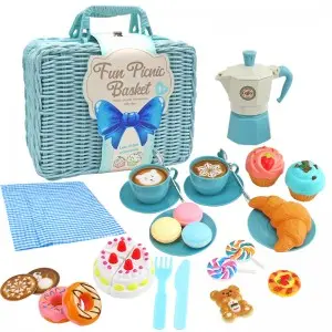 Kids Pretend Play Afternoon Tea Picnic Basket Toy Set Education Simulated Mocha Pot Coffee Cup Set