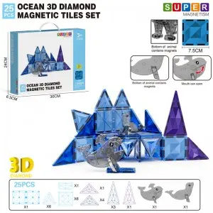 Wholesale Kids DIY Marine Animal Magnetic Tiles Toy Building Block Set 3D Diamond Ice and Snow Ocean Series