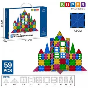 Kids Educational Magnet Tiles Set DIY Construction Castle Magnetic Building Blocks Toy