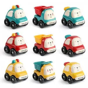 Baby Cute Cartoon Friction Powered Police Car/ Dump Truck/ Taxi Push And Go Mini Vehicle Set Plastic Inertia Car Toys for Kids